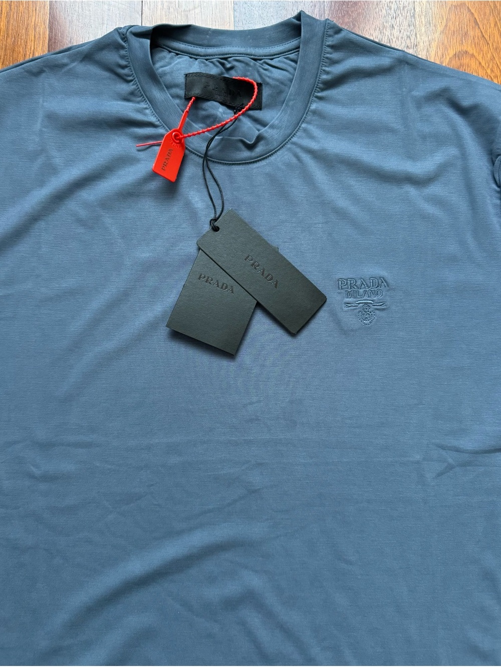 Prada Men’s Slate Blue Short Sleeve Crewneck Tee